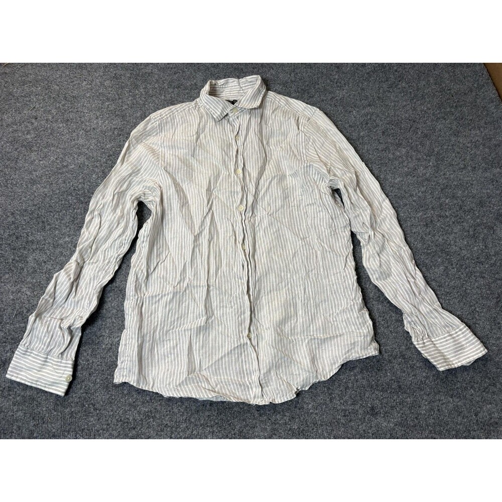 Bloomingdale's Shirt Mens S White Stripe Long Sleeve Linen Button-Up Casual